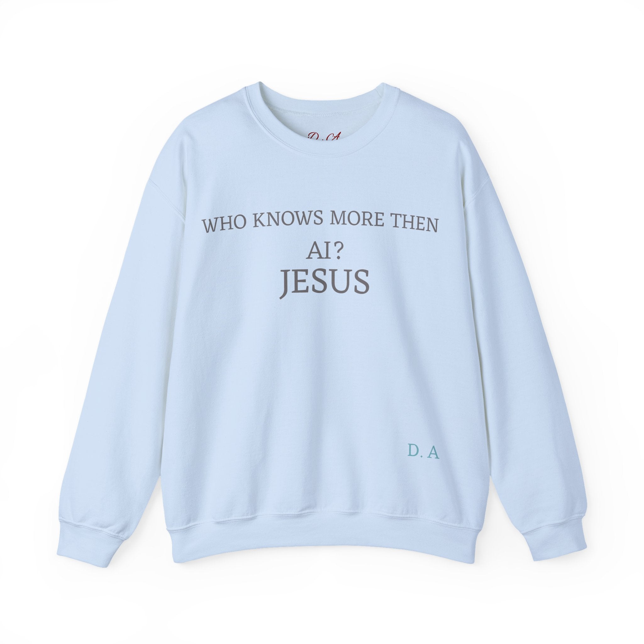 Crewneck Sweatshirt — "Who Knows More Then AI" Minimalist Tech Humor
