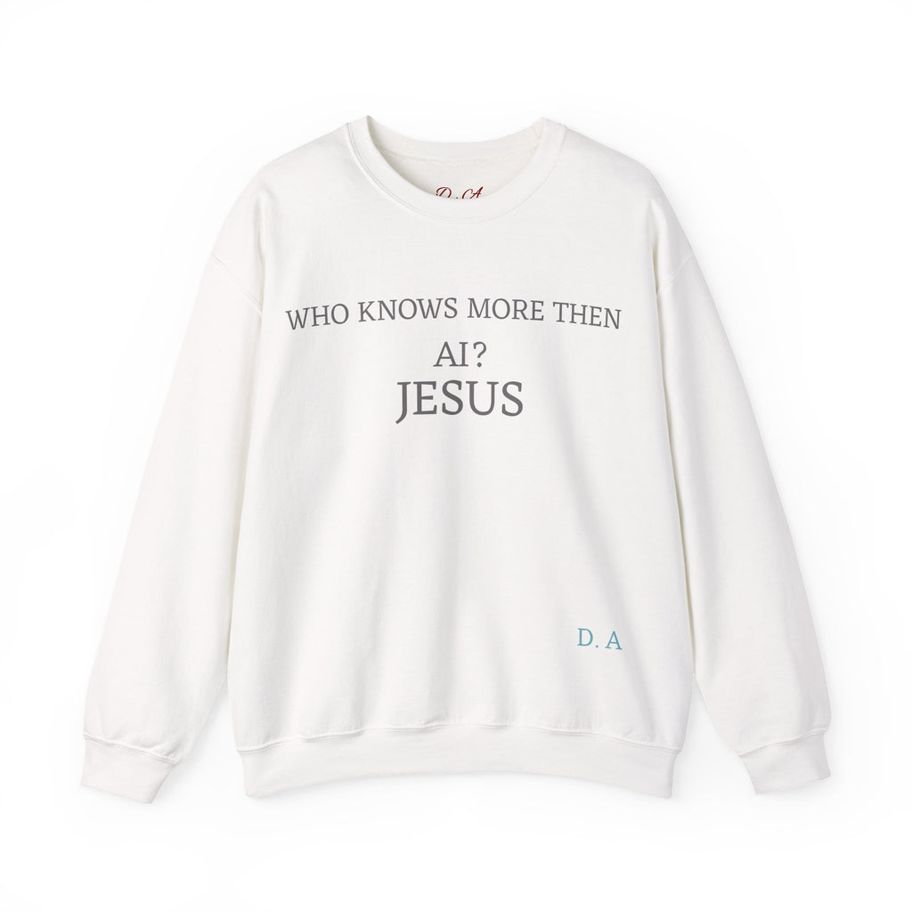 Crewneck Sweatshirt — "Who Knows More Then AI" Minimalist Tech Humor