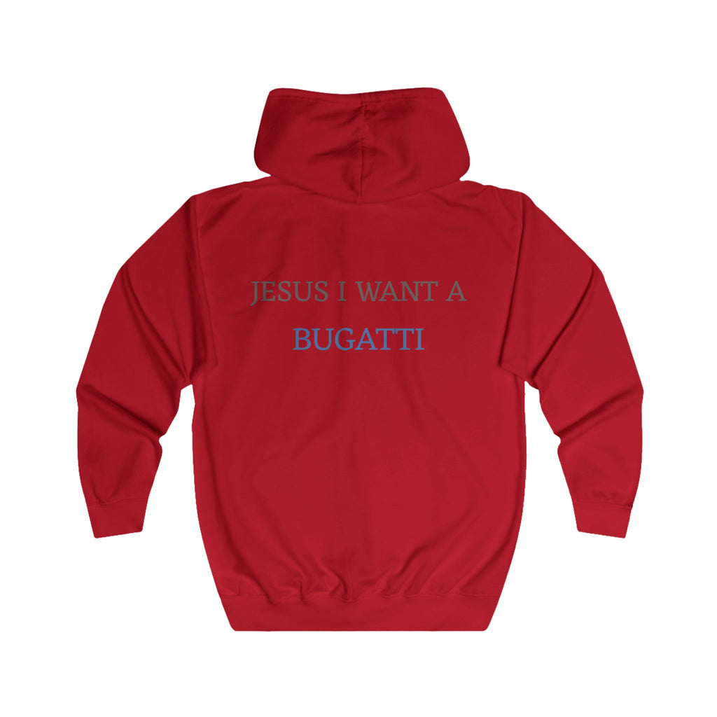 Jesus I Want a Bugatti Zip Hoodie — D.A. Monogrammed Full-Zip Sweatshirt