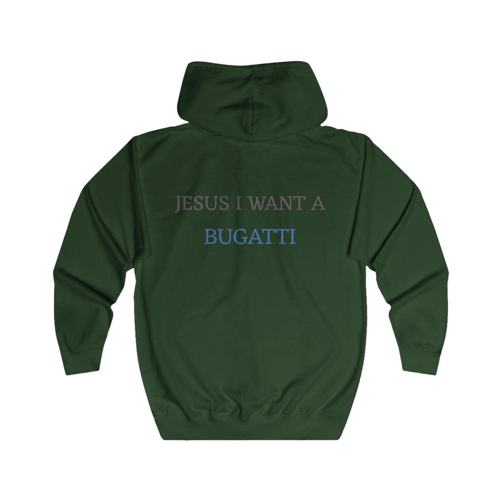 Jesus I Want a Bugatti Zip Hoodie — D.A. Monogrammed Full-Zip Sweatshirt